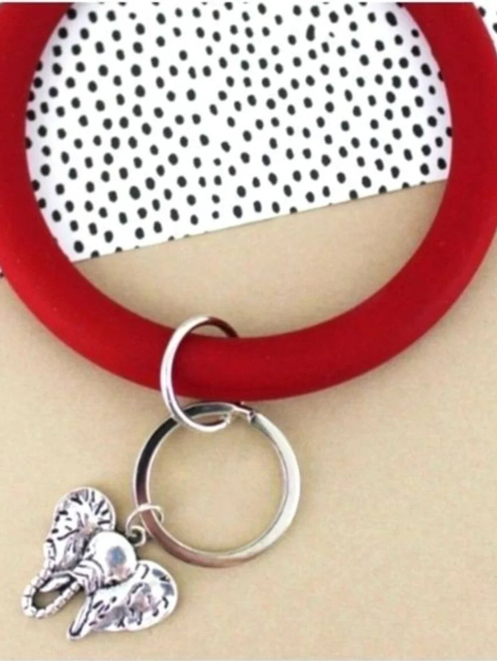 Red Silicone Wristlet Key Ring with Elephant Charm
